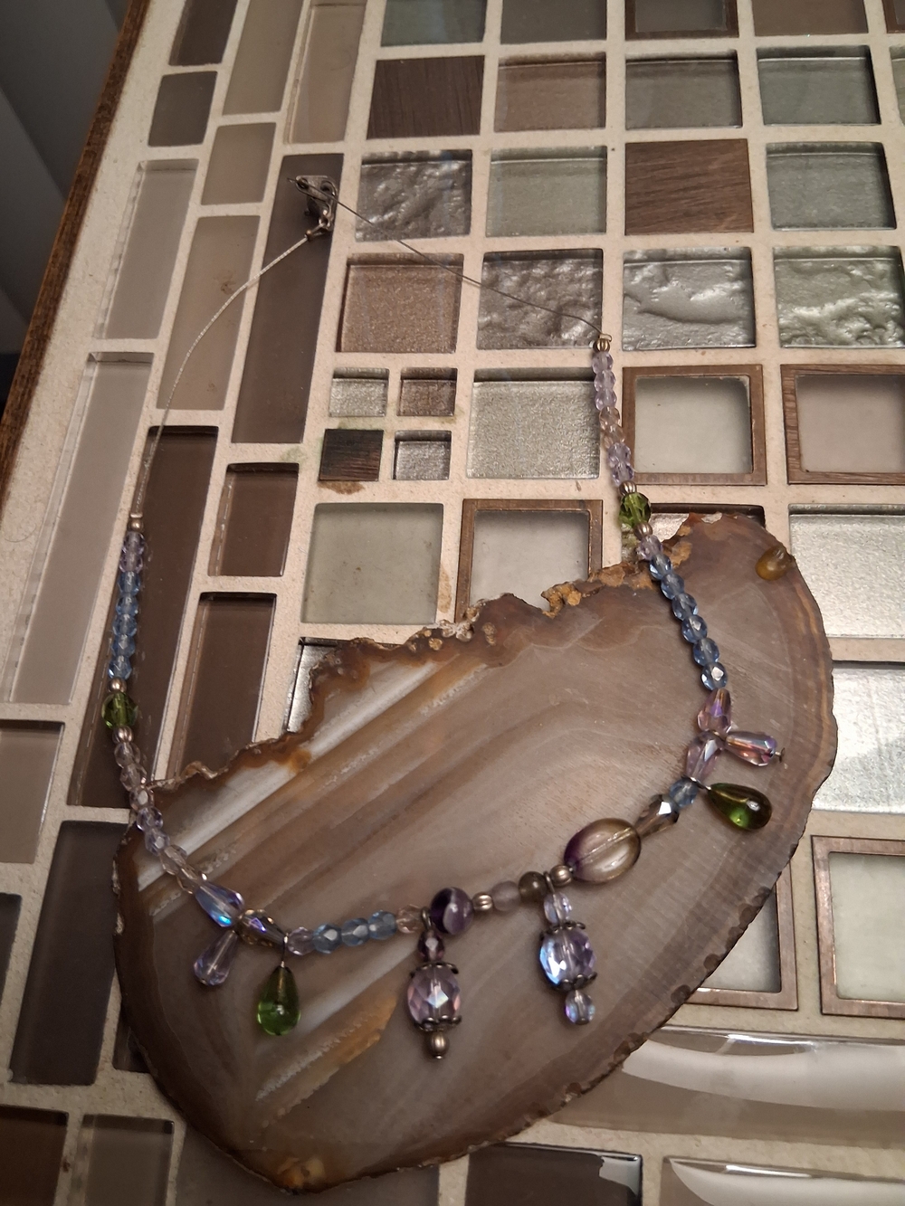 Artisan Lavender and Green Glass Bead Necklace